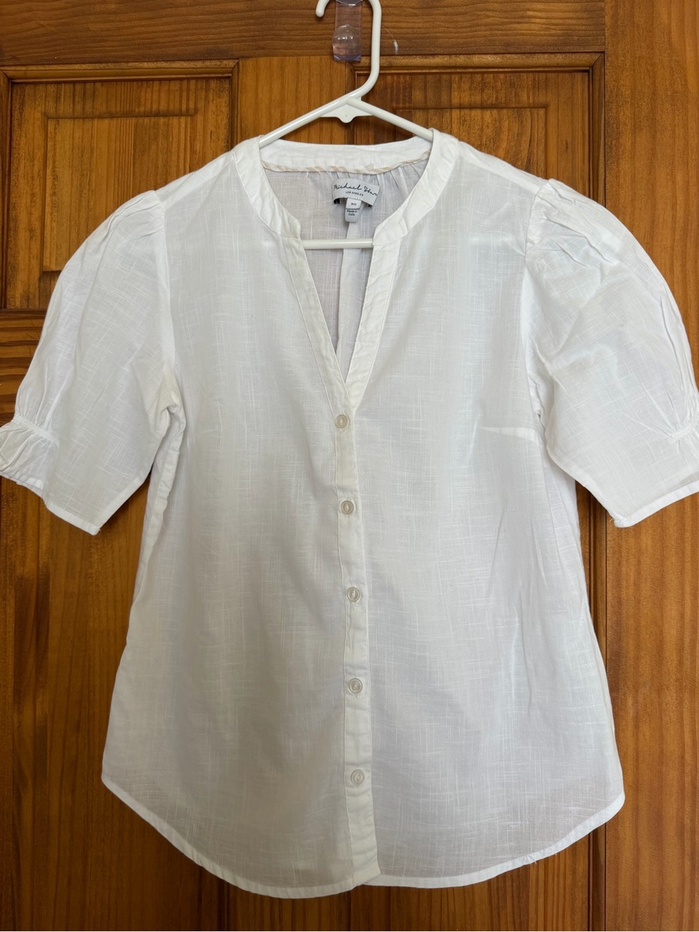Michael Stars 100% Cotton White Short Puff Sleeve Button Front Top - Picture 3 of 10